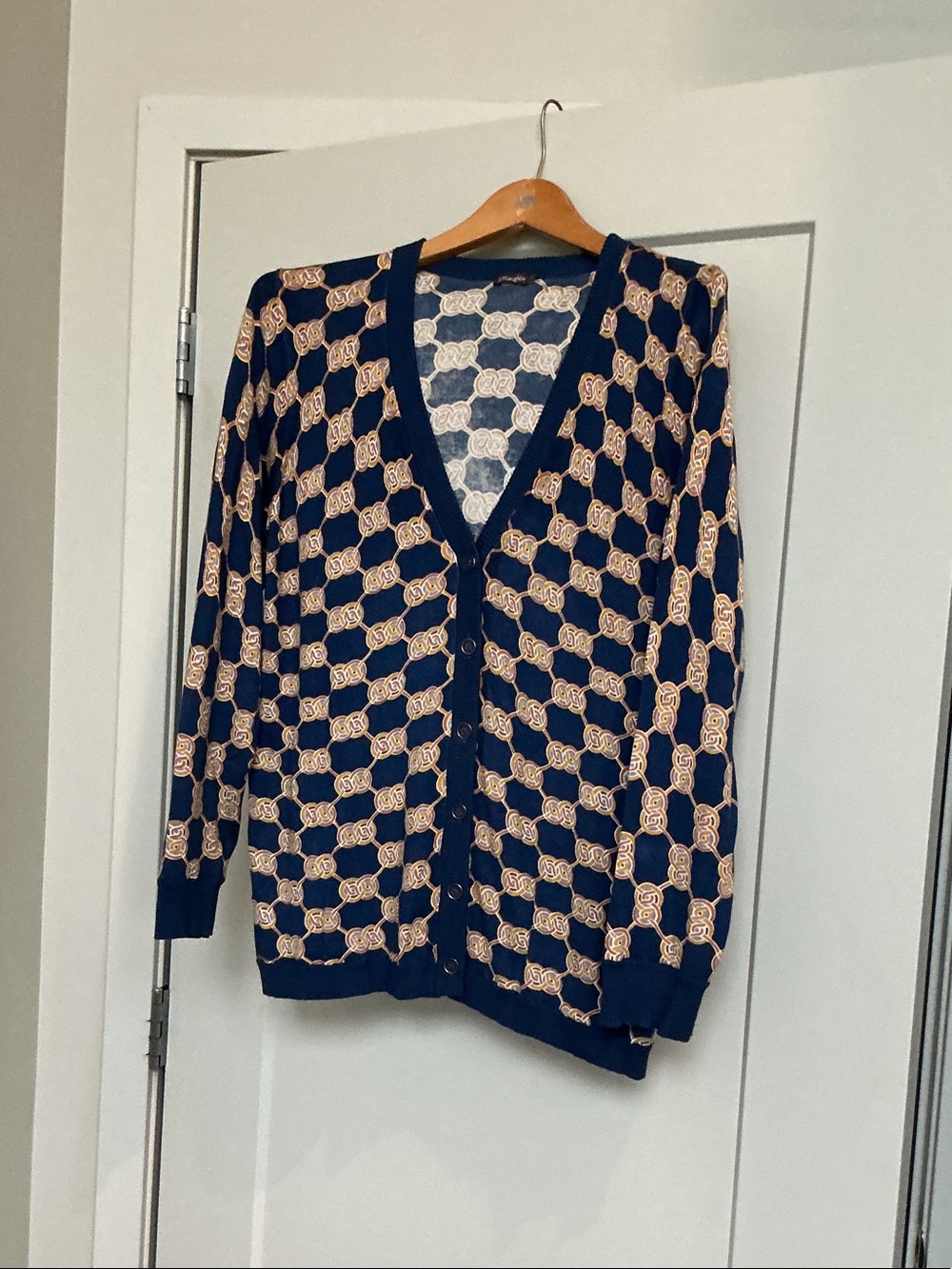 Women's Navy Blue Patterned Cardigan Sweater